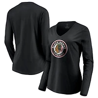 Women's Black Chicago Blackhawks Special Edition Primary Logo V-Neck Long Sleeve T-Shirt