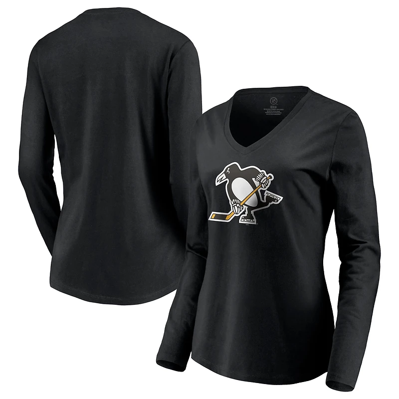 Women's Black Pittsburgh Penguins Special Edition Primary Logo V-Neck Long Sleeve T-Shirt