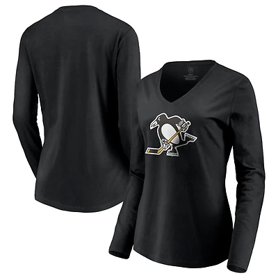Women's Black Pittsburgh Penguins Special Edition Primary Logo V-Neck Long Sleeve T-Shirt