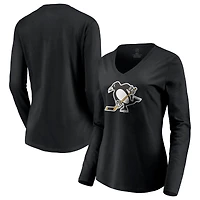 Women's Black Pittsburgh Penguins Special Edition Primary Logo V-Neck Long Sleeve T-Shirt