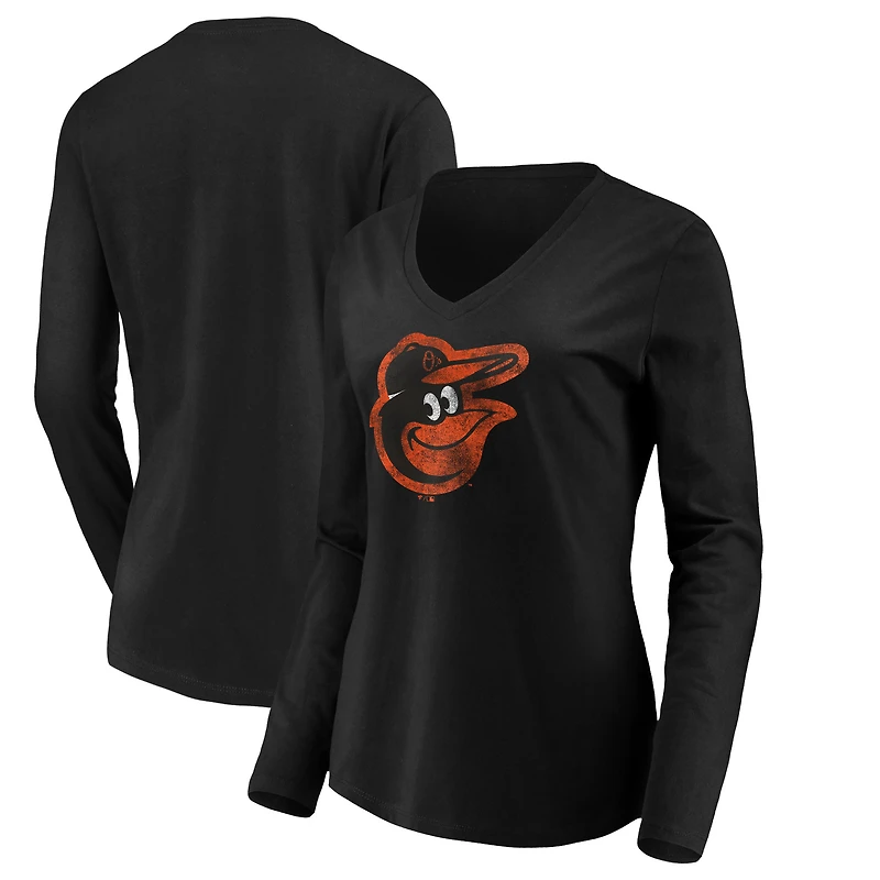 Women's Black Baltimore Orioles Core Distressed Team Long Sleeve T-Shirt