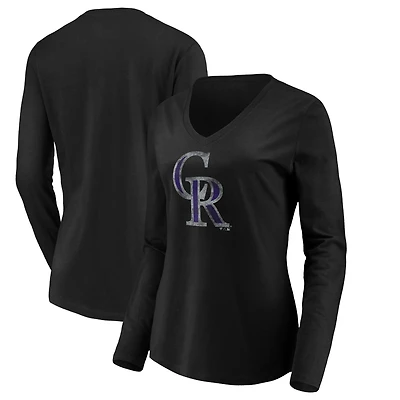 Women's Black Colorado Rockies Core Distressed Team Long Sleeve T-Shirt