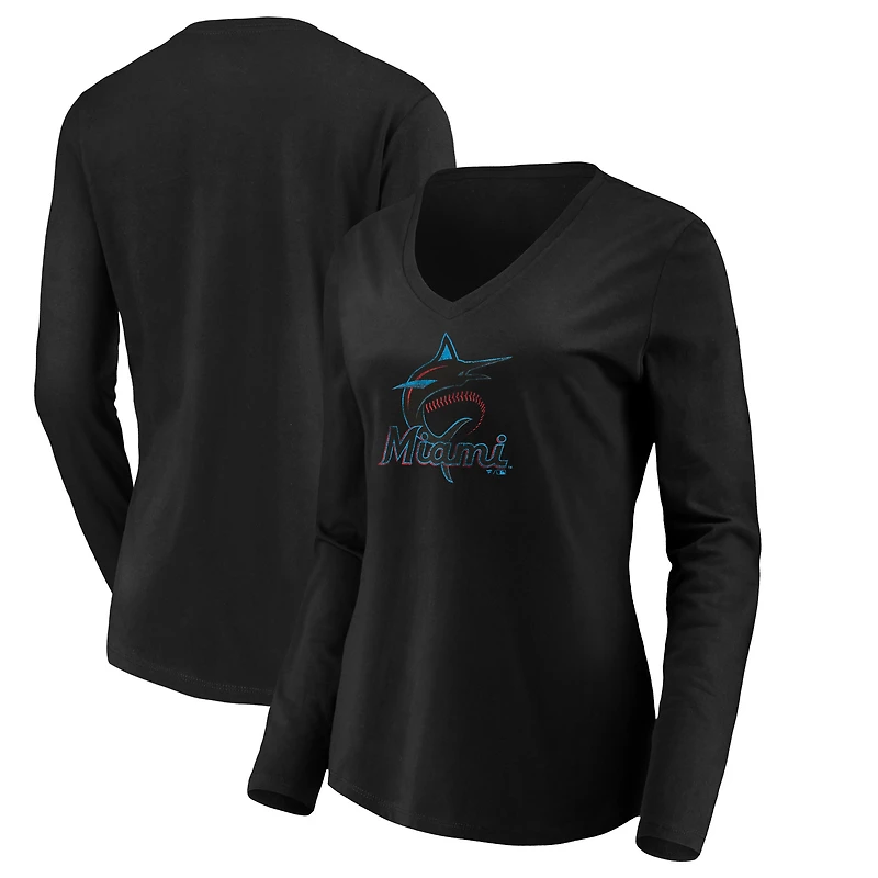 Women's Black Miami Marlins Core Distressed Team Long Sleeve T-Shirt
