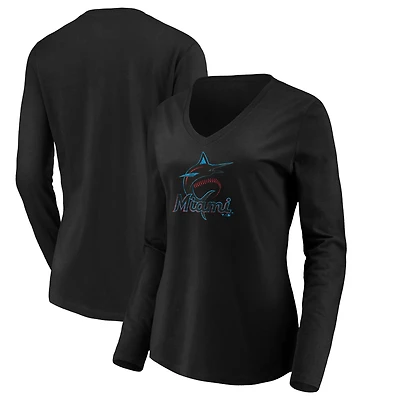 Women's Black Miami Marlins Core Distressed Team Long Sleeve T-Shirt