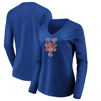 Women's Royal New York Mets Core Distressed Team Long Sleeve T-Shirt