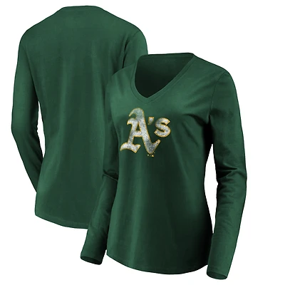 Women's Green Athletics Core Distressed Team Long Sleeve T-Shirt