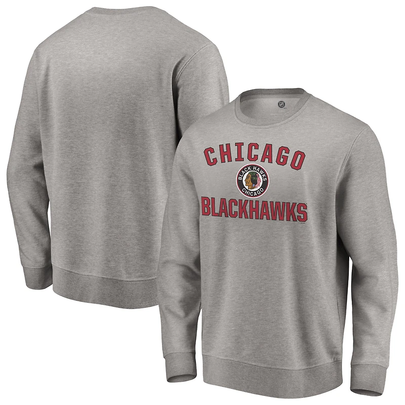 Men's Heather Gray Chicago Blackhawks Special Edition Victory Arch Pullover Sweatshirt