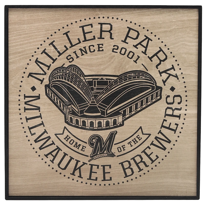 Milwaukee Brewers 12'' x 12'' Team Framed Wood Stadium Sign