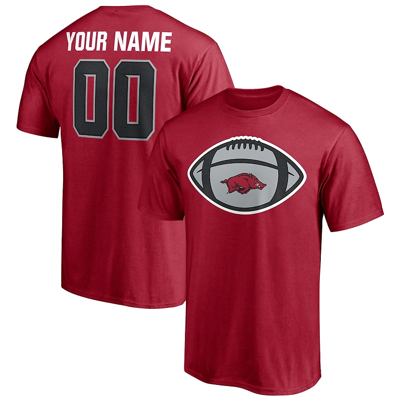 Men's Cardinal Arkansas Razorbacks Game Ball Football Personalized Name & Number T-Shirt