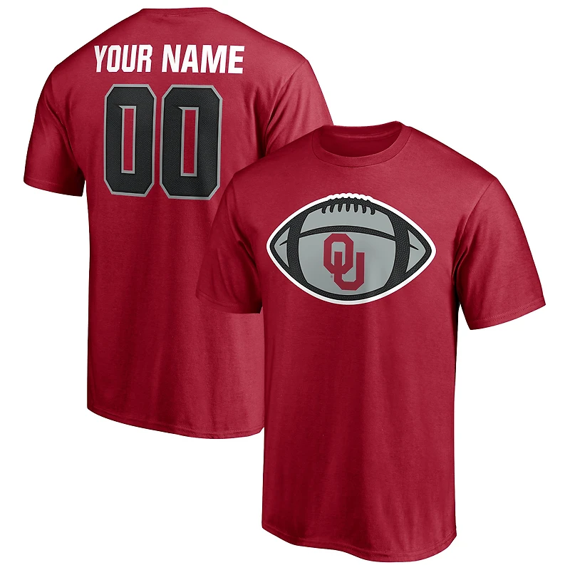 Men's Crimson Oklahoma Sooners Game Ball Football Personalized Name & Number T-Shirt