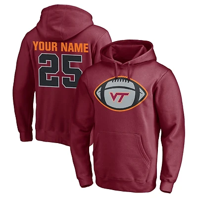 Men's Maroon Virginia Tech Hokies Game Ball Football Logo Personalized Name Pullover Hoodie
