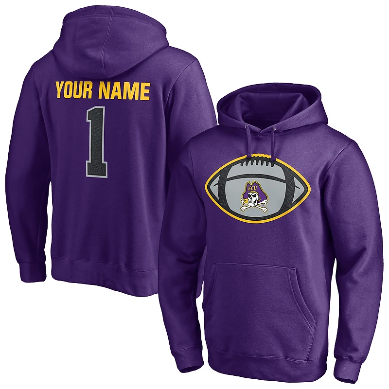 Men's Purple ECU Pirates Game Ball Football Personalized Name Pullover Hoodie