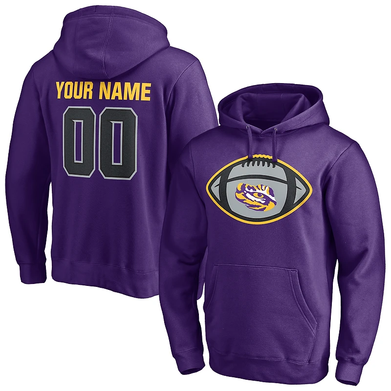 Men's Purple LSU Tigers Game Ball Football Personalized Name & Number Pullover Hoodie
