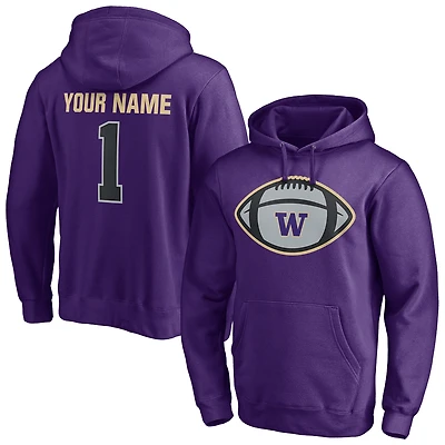 Men's Purple Washington Huskies Game Ball Football Personalized Name Pullover Hoodie