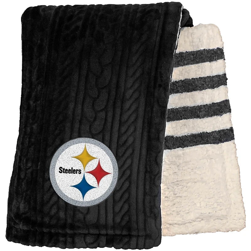 Pittsburgh Steelers 60'' x 70'' Cable Knit Sherpa Stripe Plush Blanket