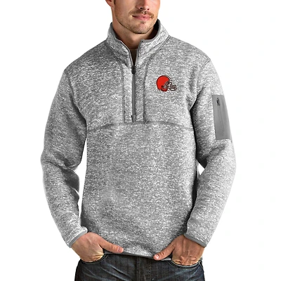 Men's Antigua Heather Gray Cleveland Browns Team Logo Fortune Quarter-Zip Pullover Jacket