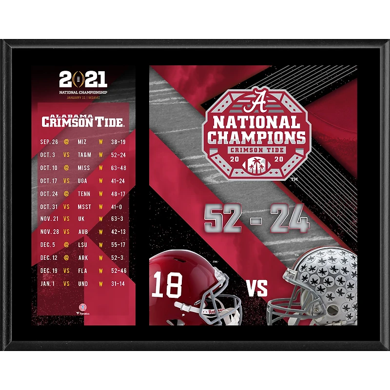 Alabama Crimson Tide 12" x 15" College Football Playoff 2020 National Champions Sublimated Plaque