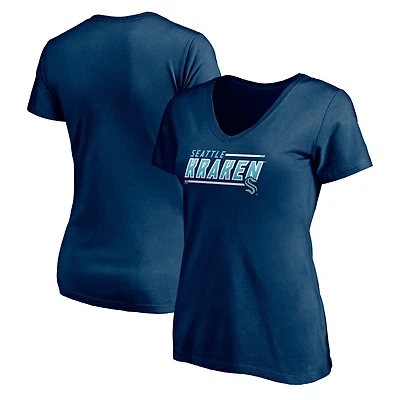 Women's Fanatics Deep Sea Blue Seattle Kraken Mascot In Bounds V-Neck T-Shirt