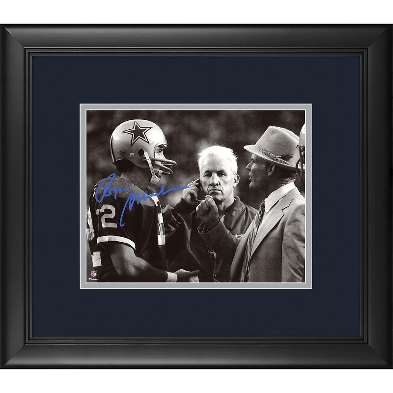 Roger Staubach Dallas Cowboys Framed Autographed 8" x 10" Talking with Landry Photograph