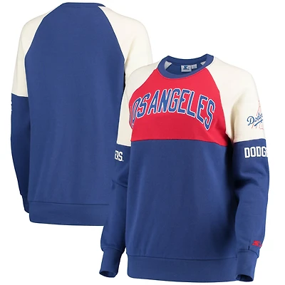 Women's Starter Royal/Red Los Angeles Dodgers Baseline Raglan Pullover Sweatshirt