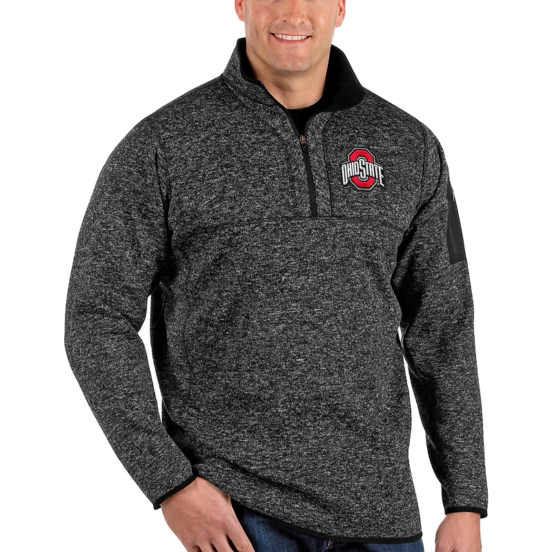 Men's Antigua Heather Black Ohio State Buckeyes Big & Tall Fortune Quarter-Zip Pullover Jacket