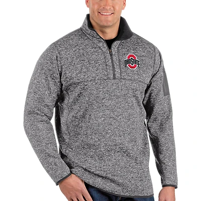 Men's Antigua Heather Charcoal Ohio State Buckeyes Big & Tall Fortune Quarter-Zip Pullover Jacket