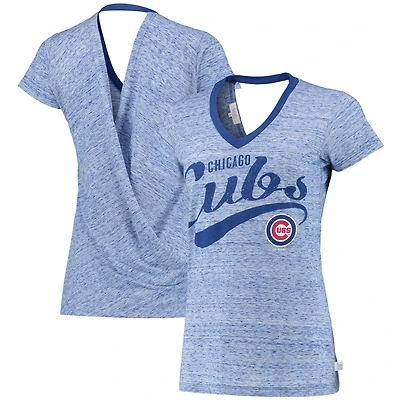 Women's Touch Royal Chicago Cubs Hail Mary V-Neck Back Wrap T-Shirt