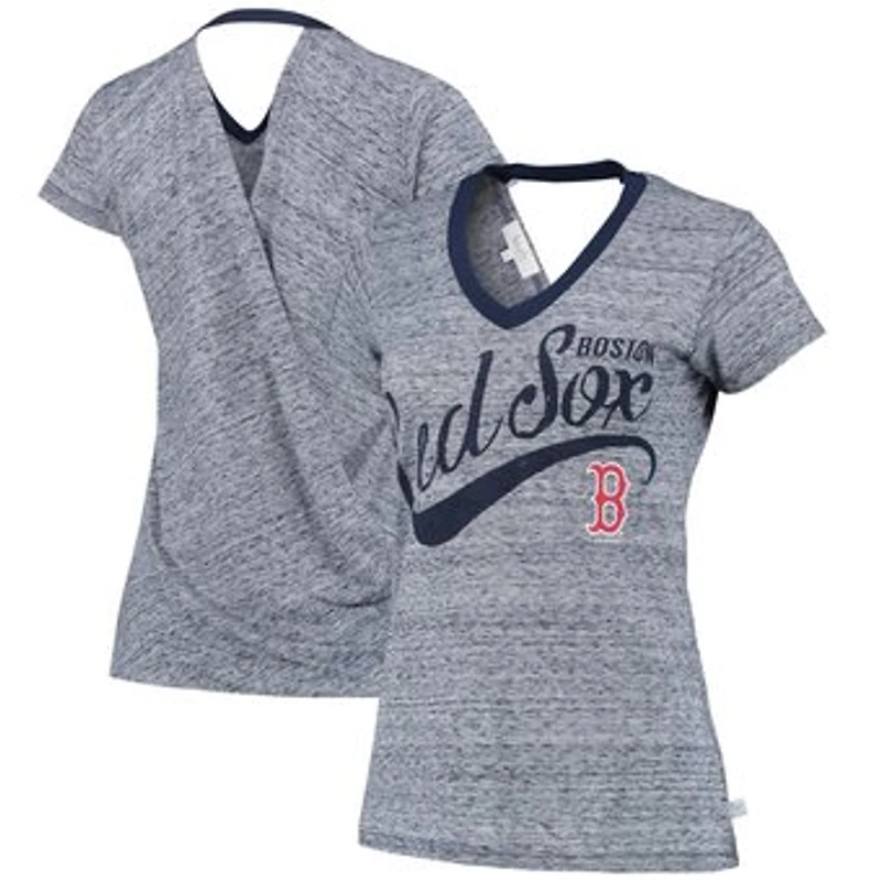 Women's Touch Navy Boston Red Sox Hail Mary V-Neck Back Wrap T-Shirt