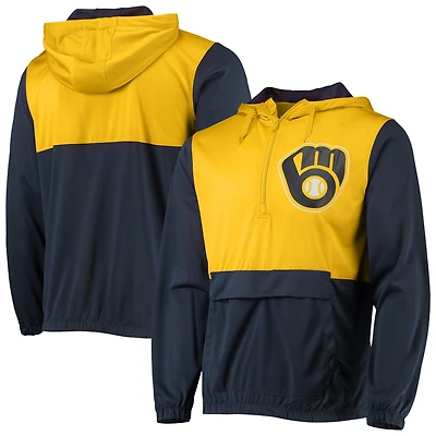 Men's Stitches Navy/Gold Milwaukee Brewers Anorak Hoodie Half-Zip Jacket