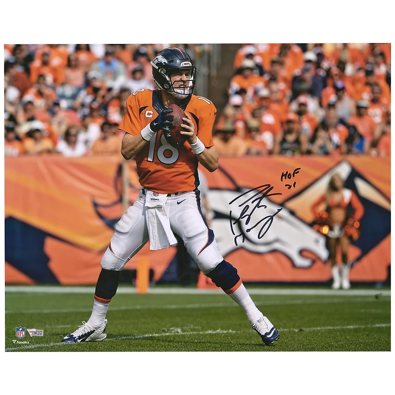 Peyton Manning Denver Broncos Autographed 16" x 20" Action Photograph with "HOF 21" Inscription