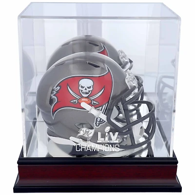 Tampa Bay Buccaneers Super Bowl LV Champions Mahogany Mini Helmet Logo Display Case
