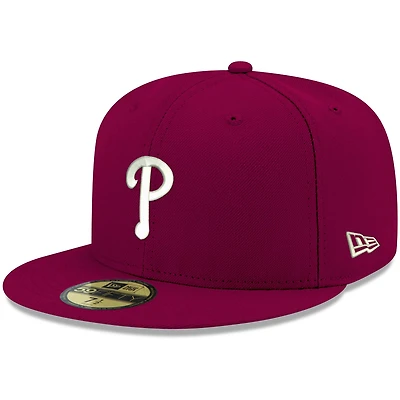 Men's New Era Cardinal Philadelphia Phillies White Logo 59FIFTY Fitted Hat