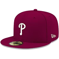 Men's New Era Cardinal Philadelphia Phillies White Logo 59FIFTY Fitted Hat
