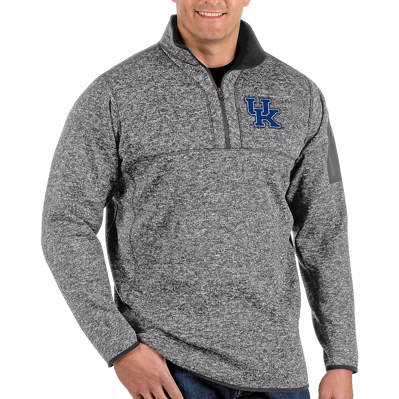 Men's Antigua Heathered Gray Kentucky Wildcats Big & Tall Fortune Quarter-Zip Pullover Jacket