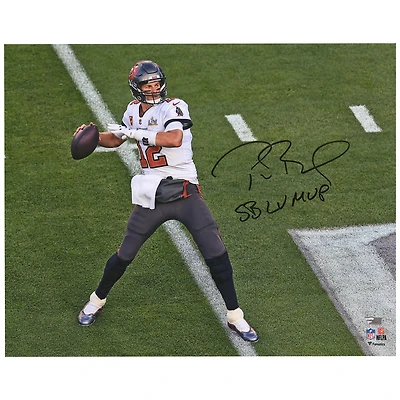 Tom Brady Tampa Bay Buccaneers Autographed 16'' x 20'' Super Bowl LV Champions Super Bowl LV Action Photograph with ''LV MVP'' Inscription