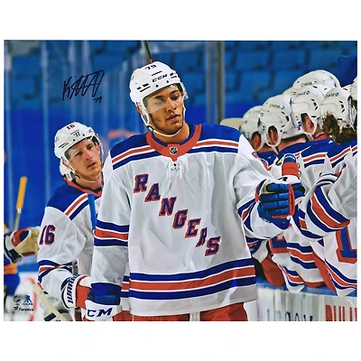 K'Andre Miller New York Rangers Autographed 16'' x 20'' 1st NHL Goal Handshake Line Photograph