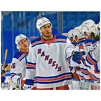 K'Andre Miller New York Rangers Autographed 16'' x 20'' 1st NHL Goal Handshake Line Photograph