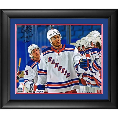 K'Andre Miller New York Rangers Autographed Framed 16" x 20" NHL Debut Skating Photograph with "1st NHL Goal 1/26/21" Inscription