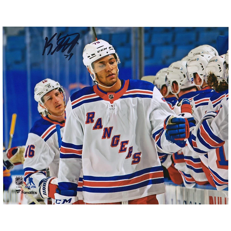 K'Andre Miller New York Rangers Autographed 8'' x 10'' 1st NHL Goal Handshake Line Photograph