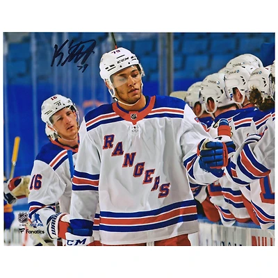 K'Andre Miller New York Rangers Autographed 8'' x 10'' 1st NHL Goal Handshake Line Photograph
