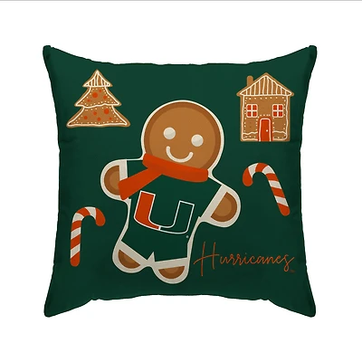 Miami Hurricanes Gingerbread Holiday 20'' x 20'' Pillow Cover