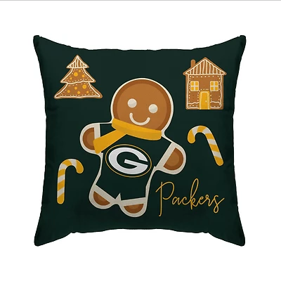 Green Bay Packers Gingerbread Holiday 20'' x 20'' Pillow Cover