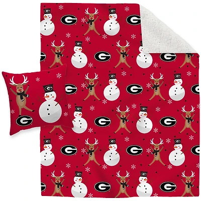 Georgia Bulldogs Holiday Reindeer Blanket and Pillow Combo Set