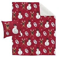 Oklahoma Sooners Holiday Reindeer Blanket and Pillow Combo Set
