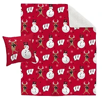 Wisconsin Badgers Holiday Reindeer Blanket and Pillow Combo Set