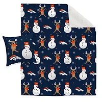 Denver Broncos Holiday Reindeer Blanket and Pillow Combo Set