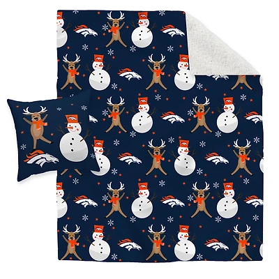 Denver Broncos Holiday Reindeer Blanket and Pillow Combo Set