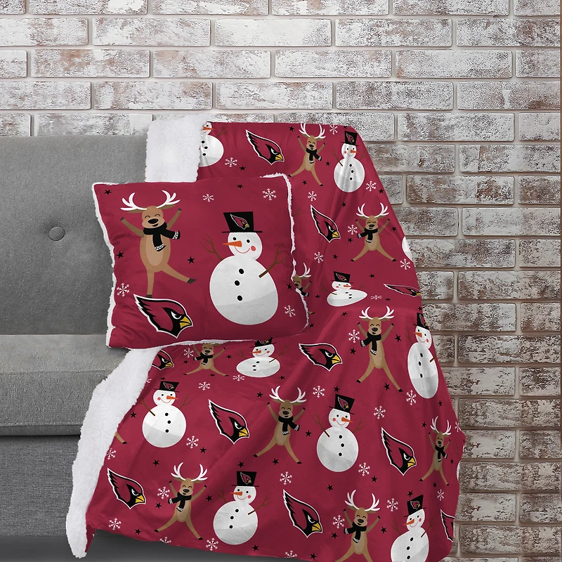 Arizona Cardinals Holiday Reindeer Blanket and Pillow Combo Set