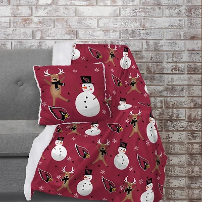 Arizona Cardinals Holiday Reindeer Blanket and Pillow Combo Set