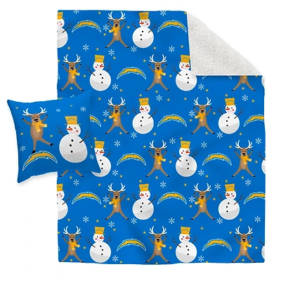 Los Angeles Chargers Holiday Reindeer Blanket and Pillow Combo Set
